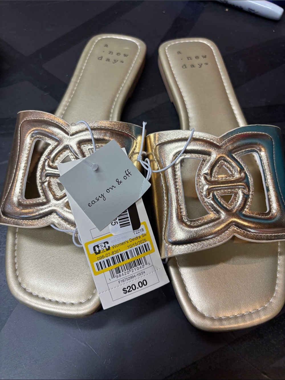 a new day Metallic Gold Cutout Slide Sandals b158s